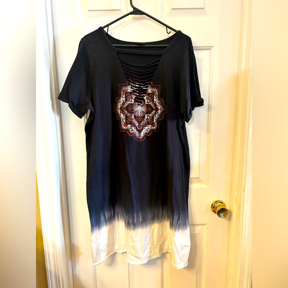 Torrid 2x T-shirt dress, navy & white